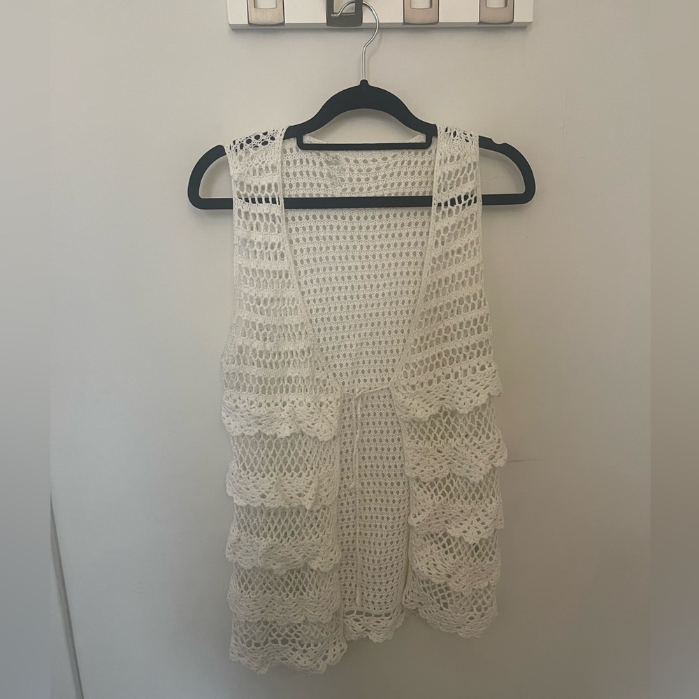 Vintage crochet vest with tie closure at bust